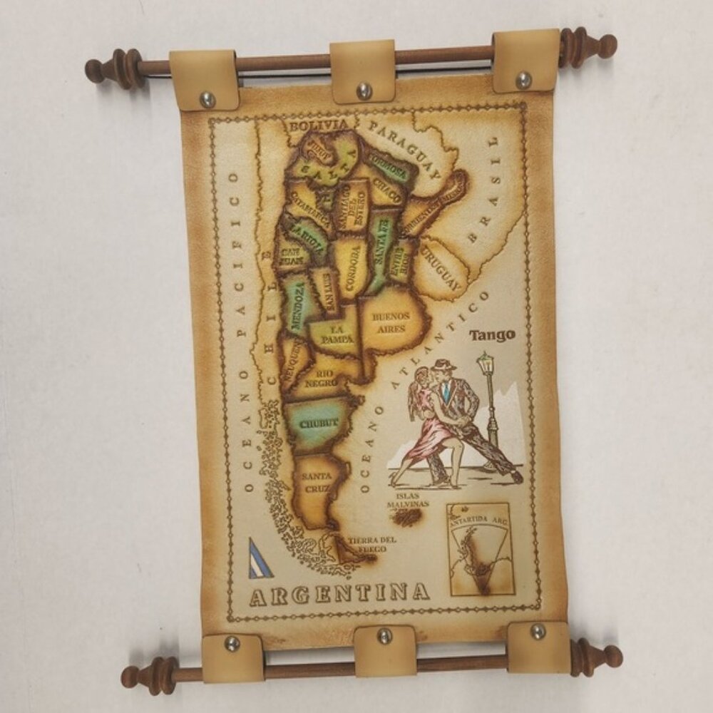 Argentina Map Tango Leather Scroll Wall Hanging Art Home Decor‎